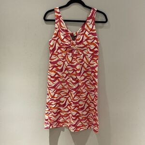 Tommy Bahama XS Women's A Line Dress White/Coral/hot Pink Tropics Ruched V Neck